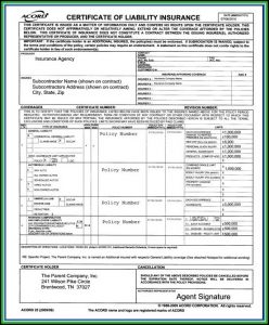 Acord Certificate Of Insurance Form 28