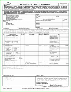 Acord Certificate Of Liability Insurance Blank Form