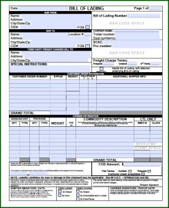 Blank Bill Of Lading Format