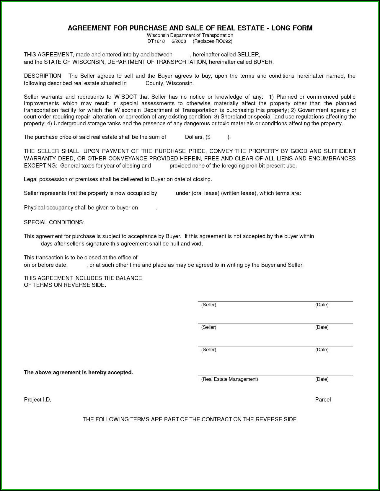 Blank Purchase And Sale Agreement Form