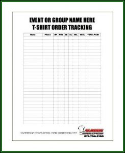 Blank T Shirt Order Form Sample