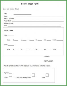 Blank T Shirt Order Form Template