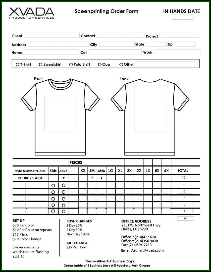 Blank T Shirt Order Form Template Word