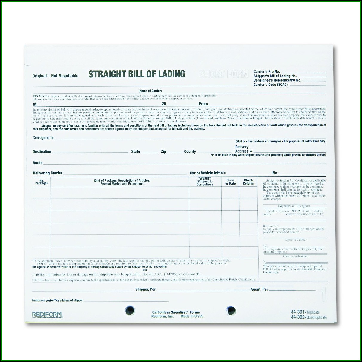 Carbonless Bill Of Lading Forms