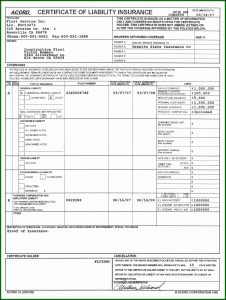 Certificate Of Insurance Acord Form Free