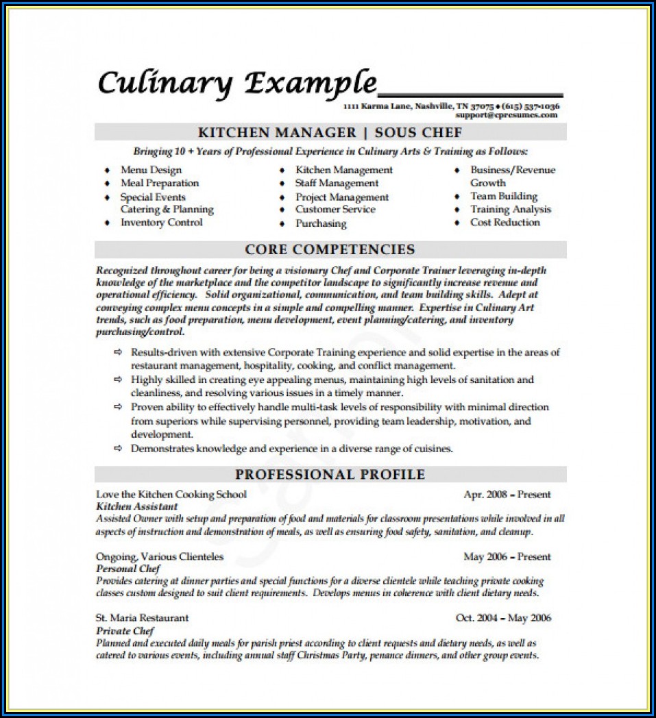 Chef Resume Template Word Free