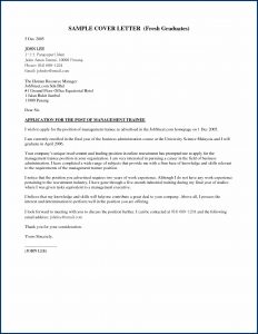 Cover Letter Sample For Resume Fresh Graduate