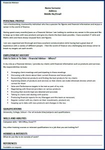 Cv Of Financial Advisor