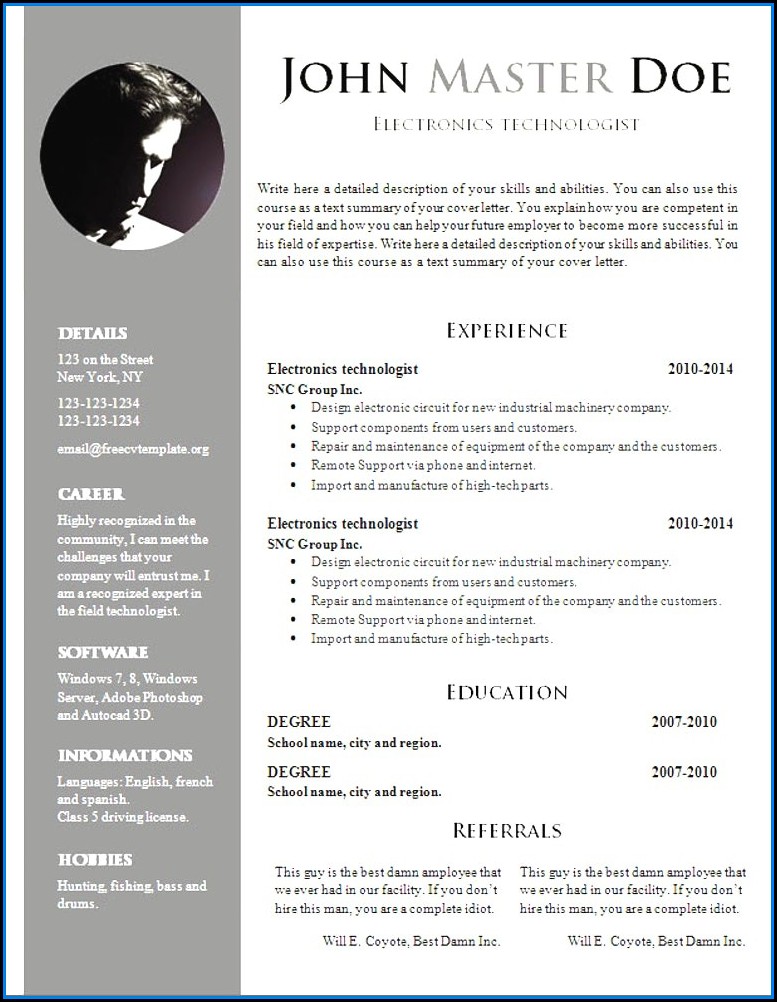 Cv Template Doc Free Download