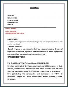 Electrician Resume Format Free Download