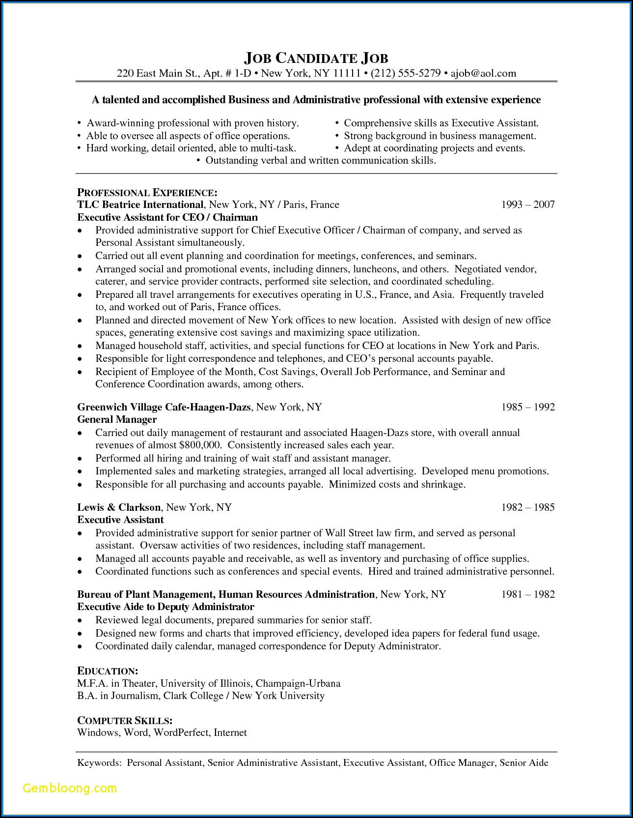 Executive Resume Formats And Examples
