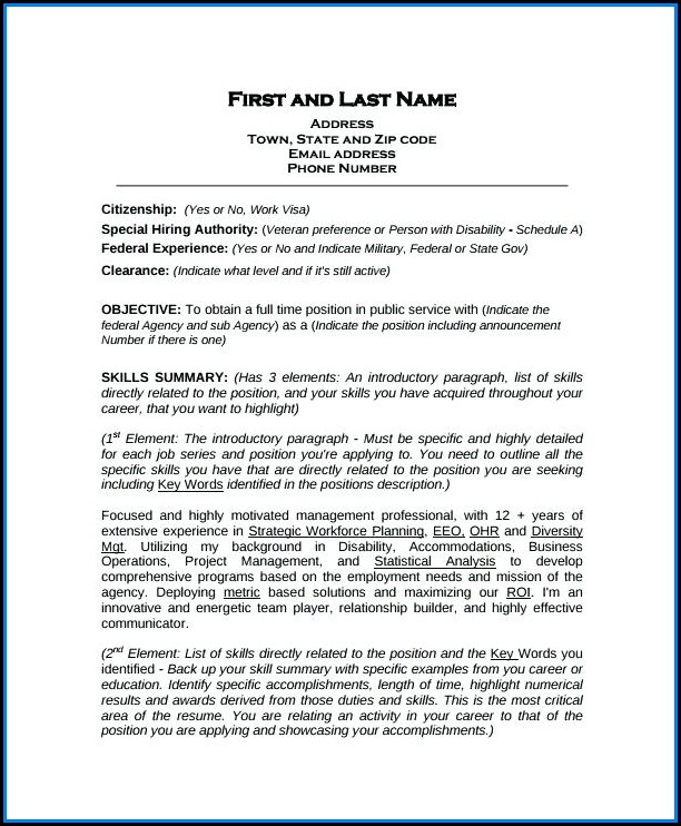 Federal Resume Template For Veterans