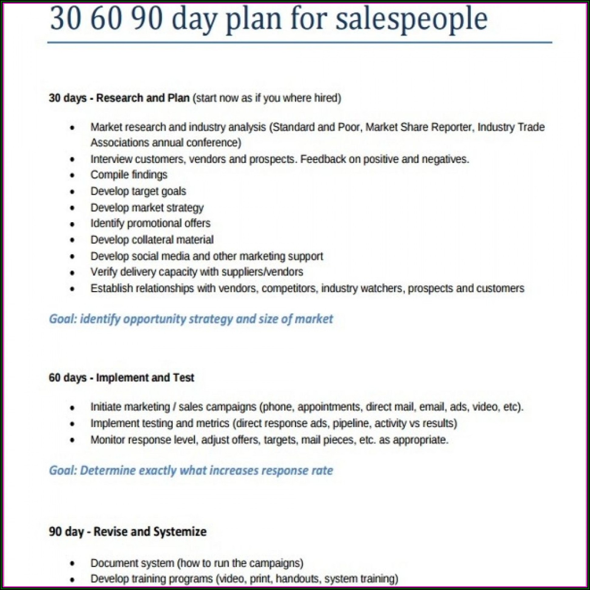 30 60 90 Day Marketing Plan Template Free