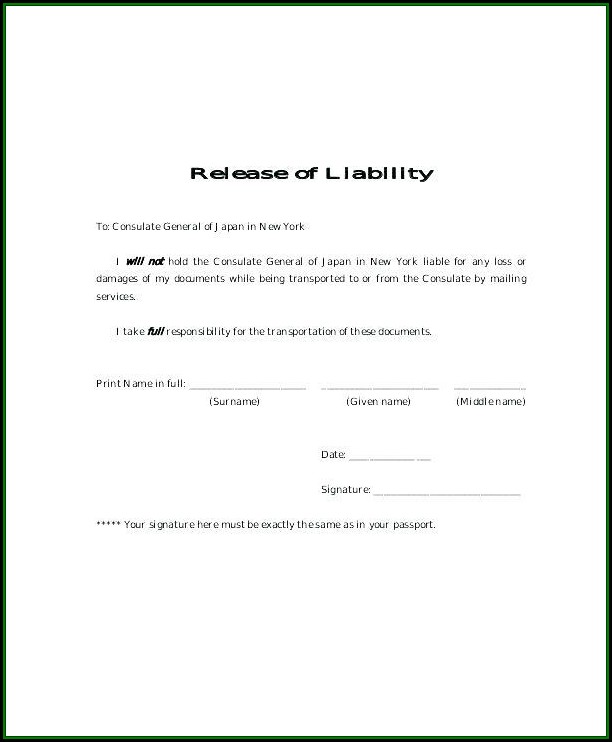Accident Waiver And Release Of Liability Form Template Free