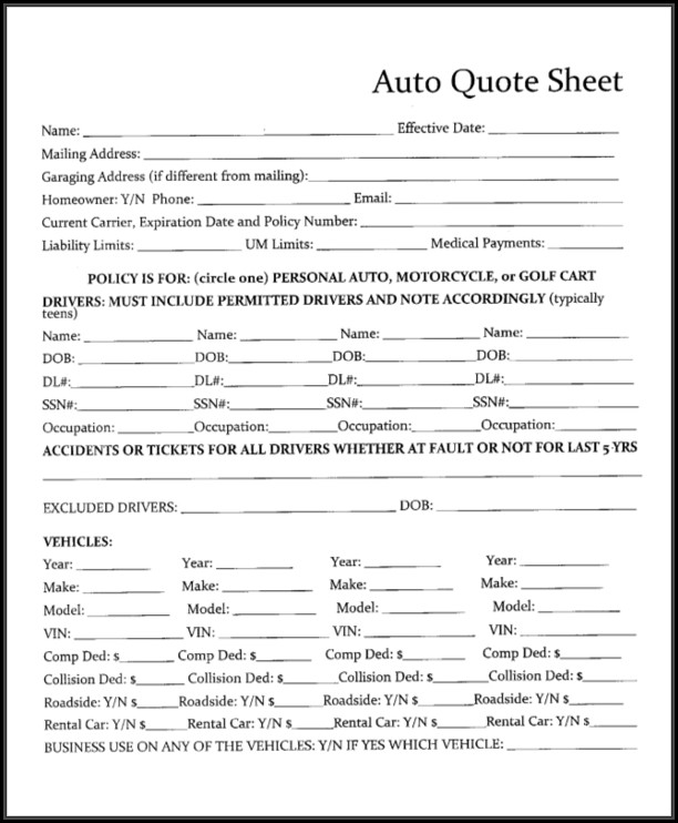 Auto Insurance Quote Form Template