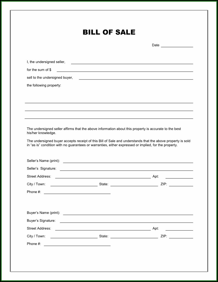 Bill Of Sale Form Free Template