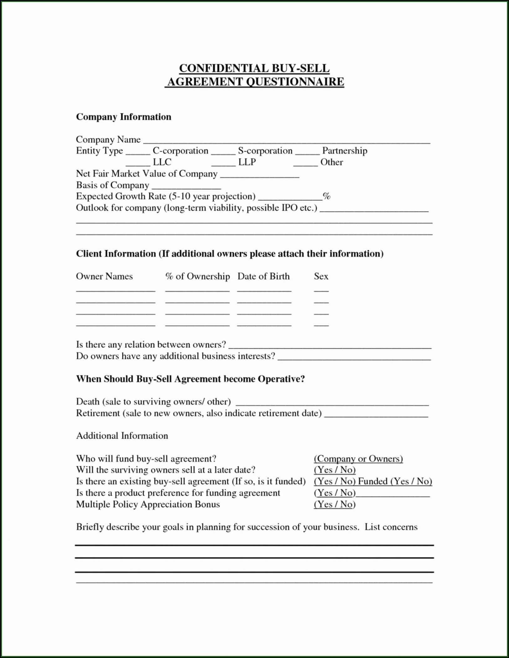 Buy Sell Agreements Templates