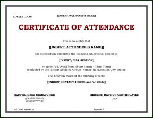 Cme Certificate Of Attendance Template
