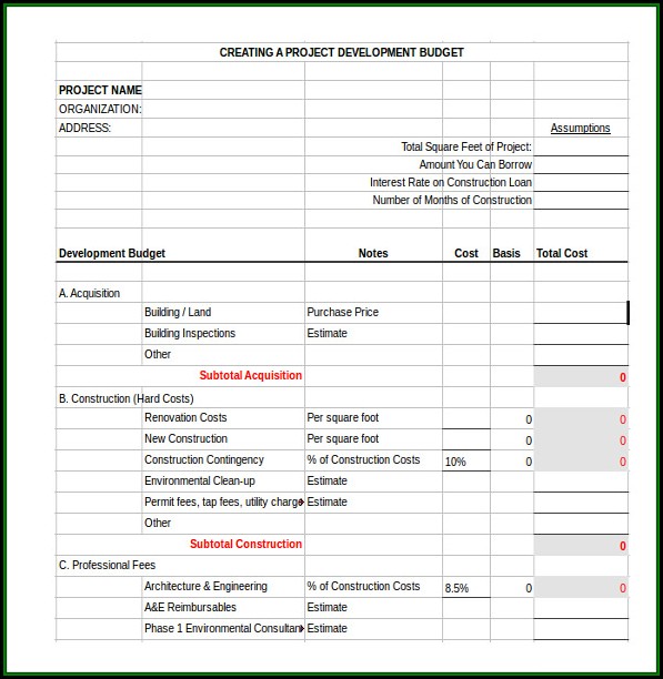 Construction Project Budget Excel Template