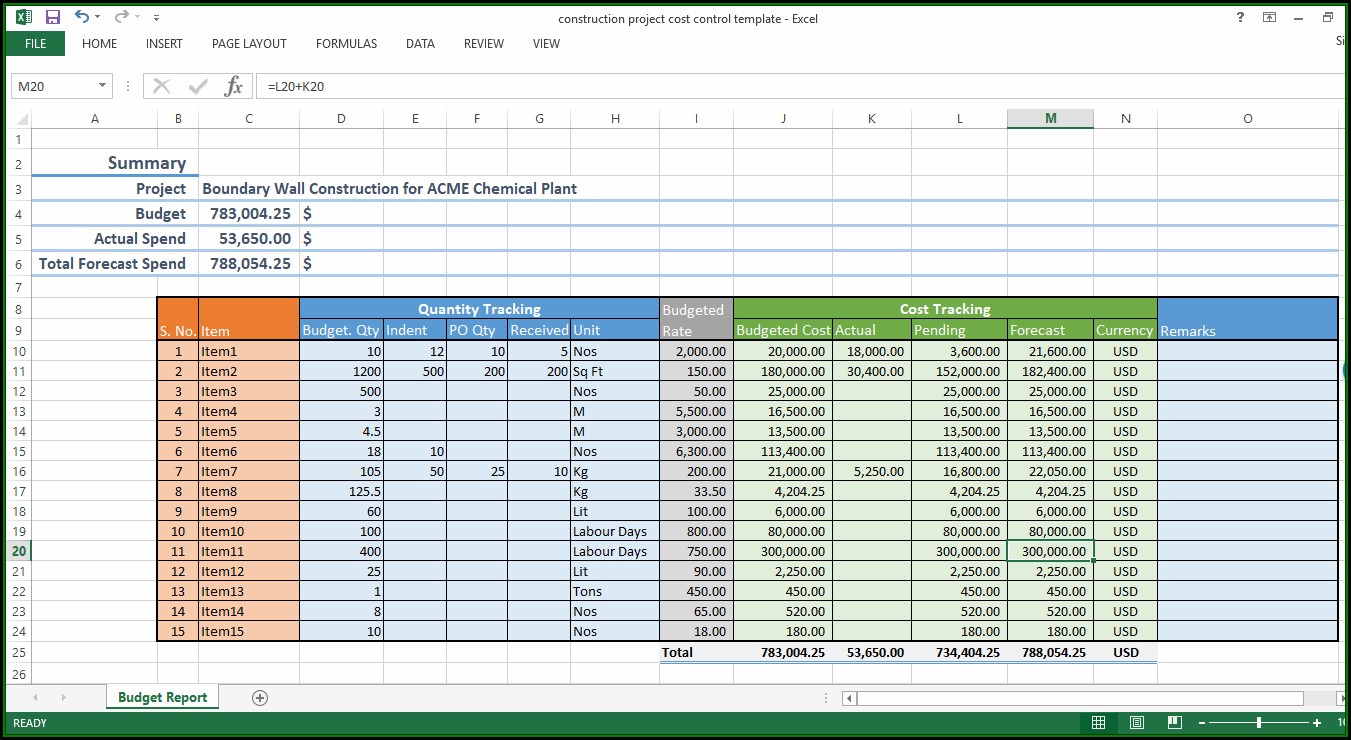 Construction Project Cost Control Template Excel