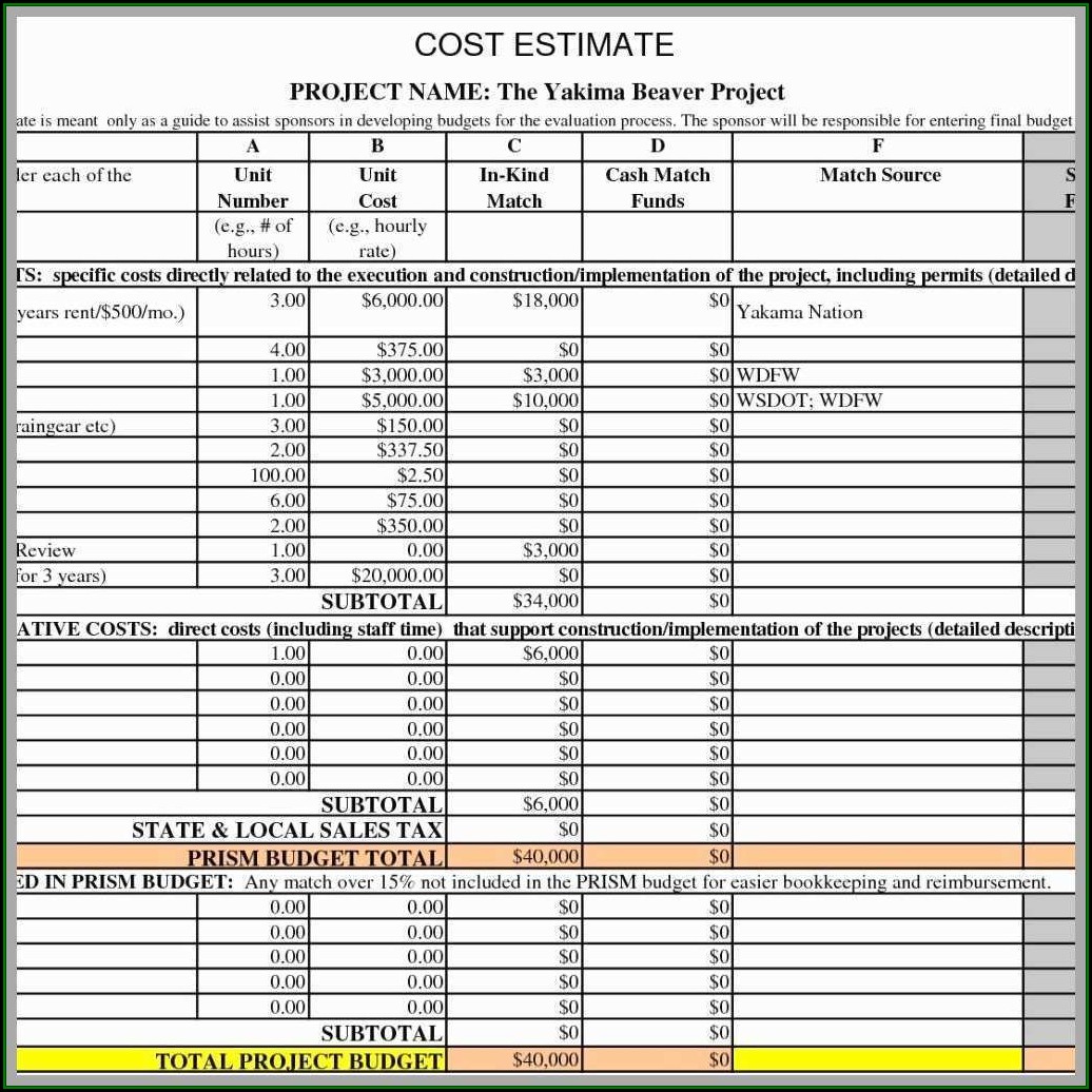 Construction Project Estimation Template Excel Free