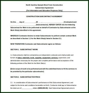 Construction Subcontractor Agreement Sample