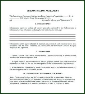 Construction Subcontractor Agreement Template Canada