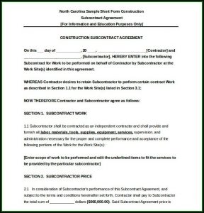 Construction Subcontractor Agreement Template Free
