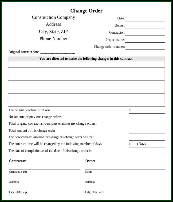 Contractor Change Order Form Template Free