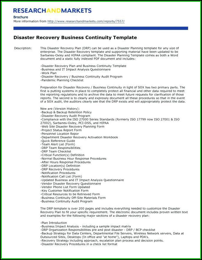 Business Continuity And Disaster Recovery Plan Example