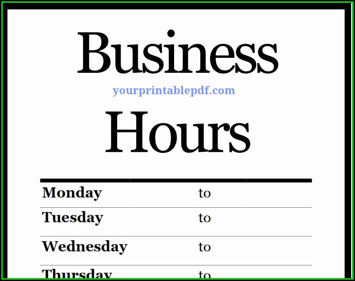 Business Hours Sign Template Free