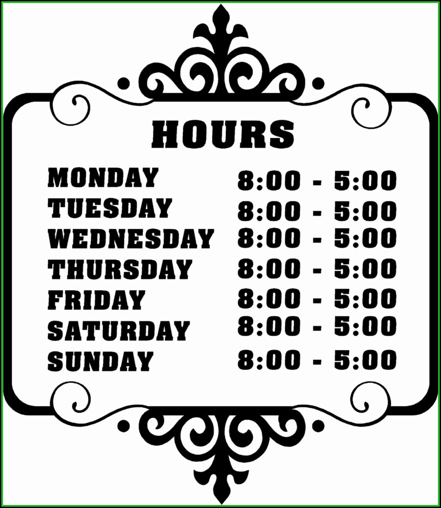 Business Hours Sign Template Microsoft Word