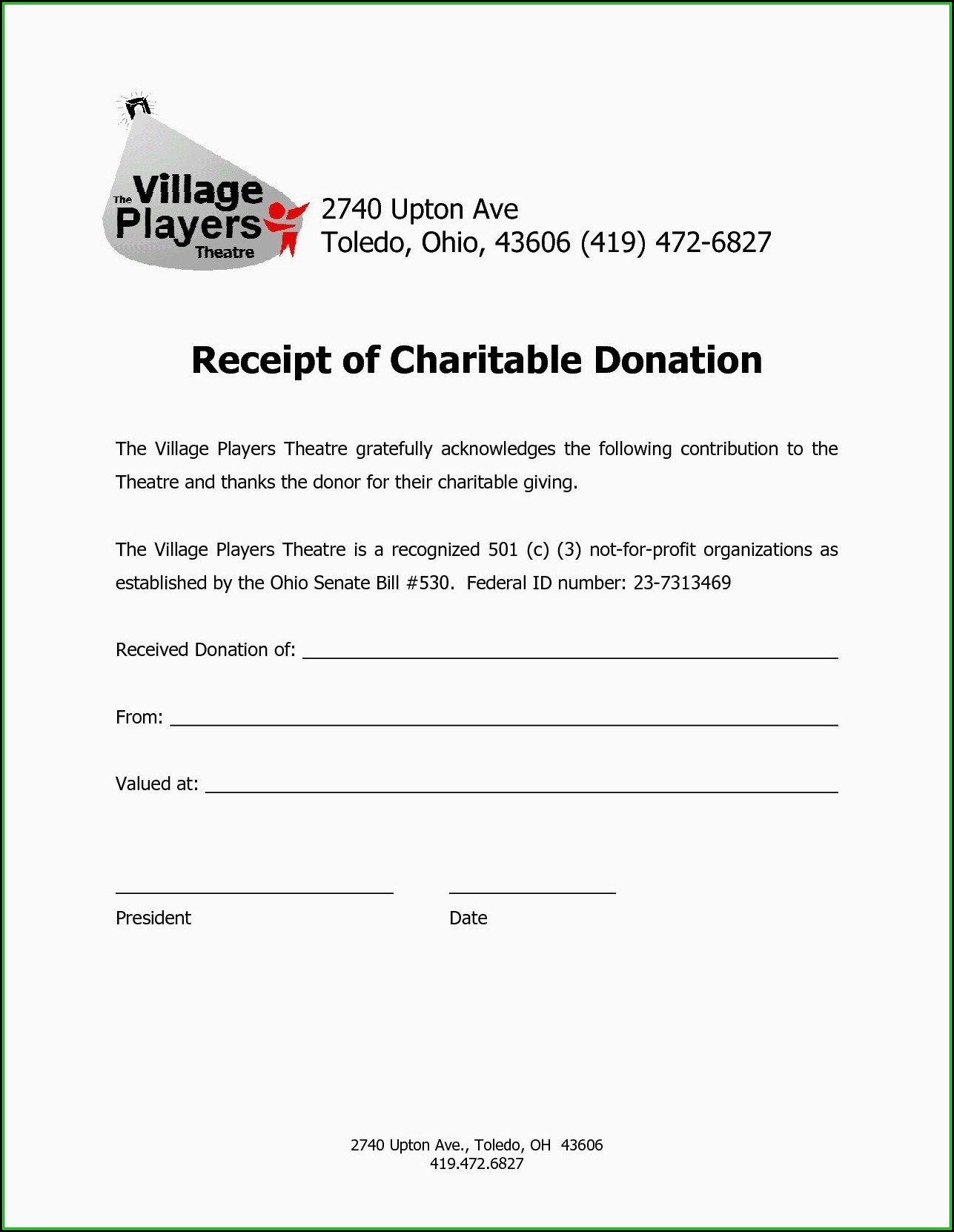 Charity Donation Form Letter