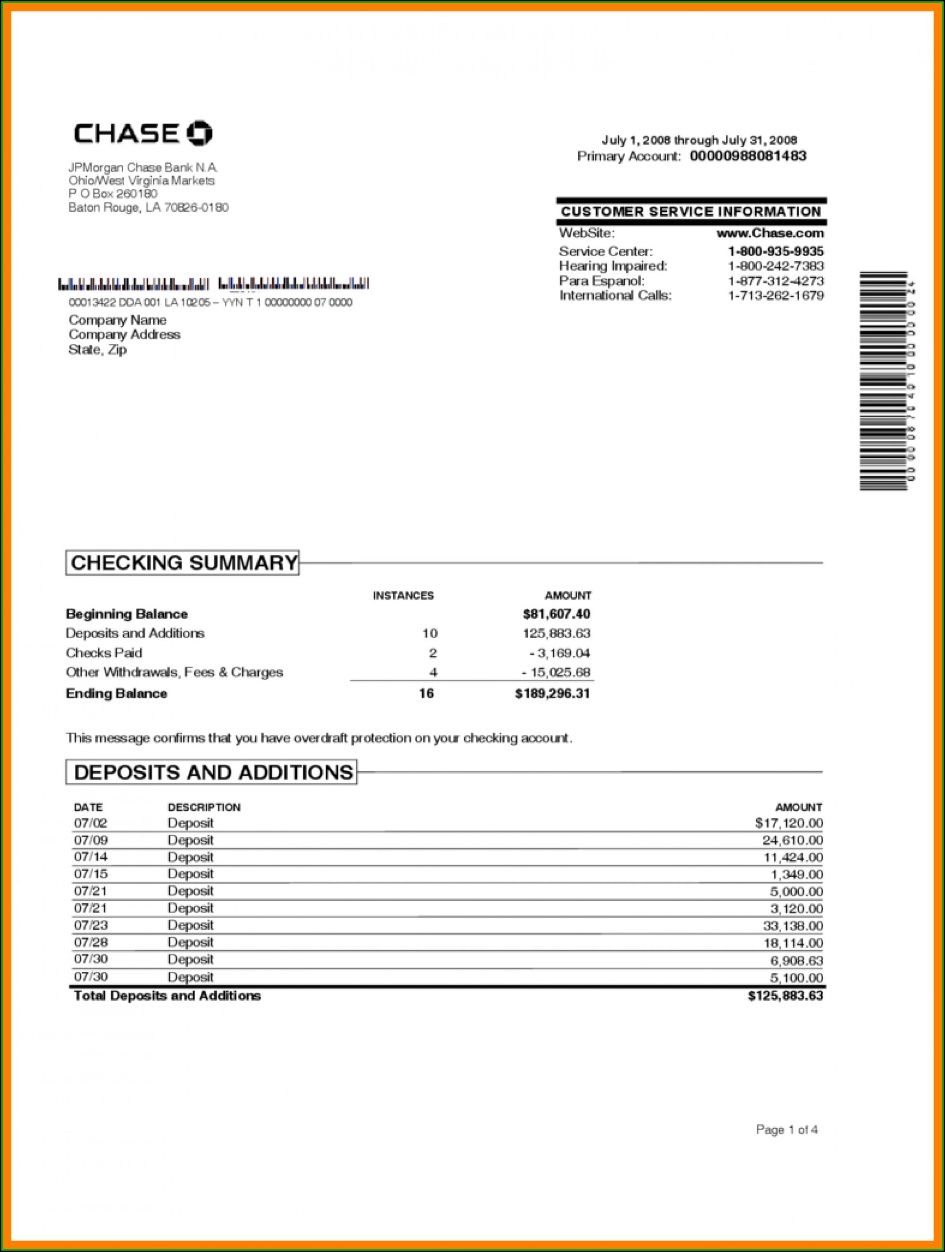 Chase Bank Statement Template Download Free
