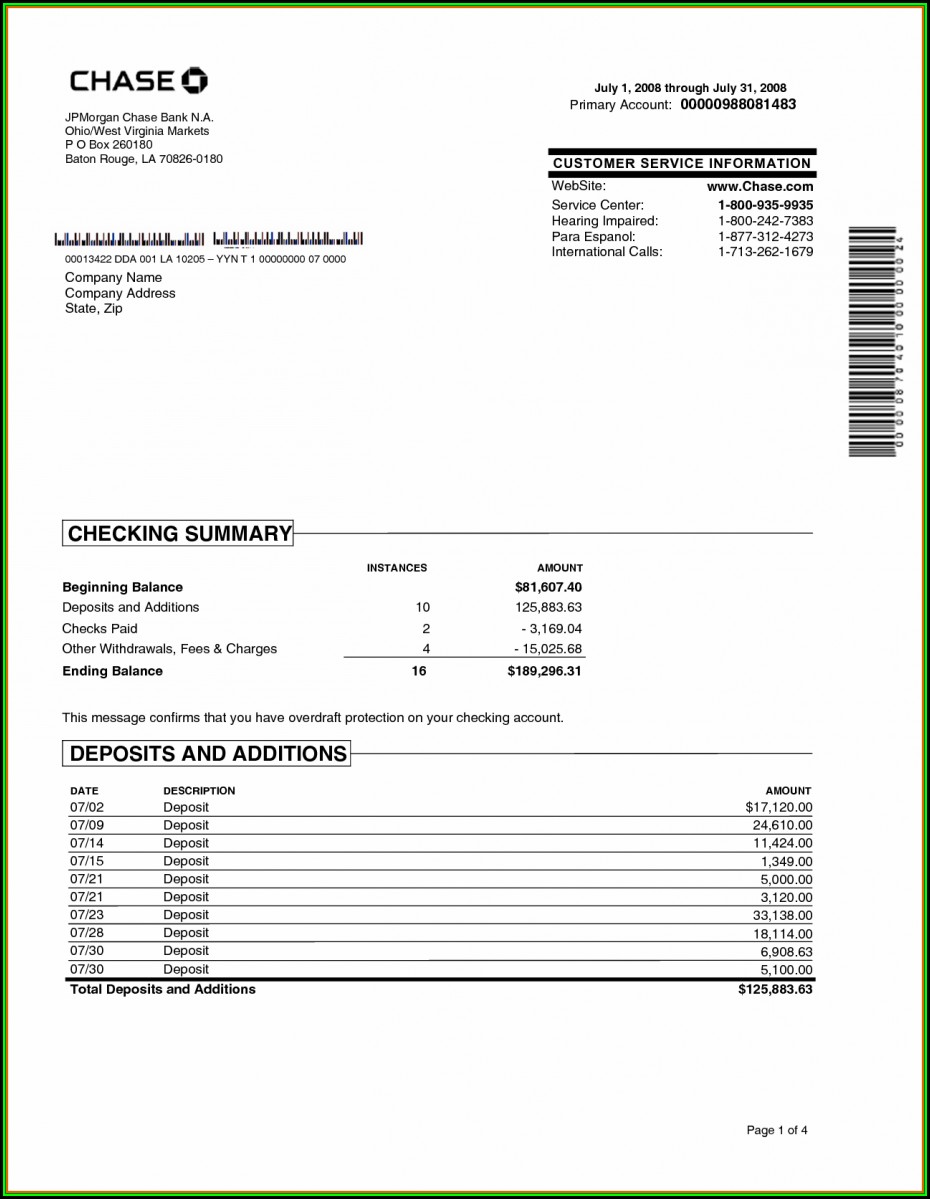 Chase Bank Statement Template Word