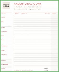 Construction Quote Template Excel
