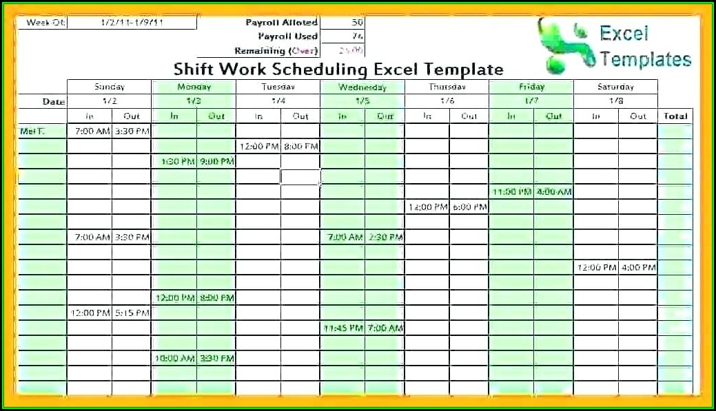 Daily Employee Shift Schedule Template Excel