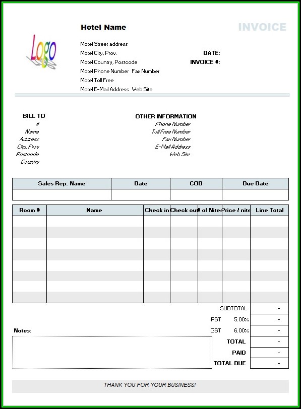 Downloadable Invoice Template Word