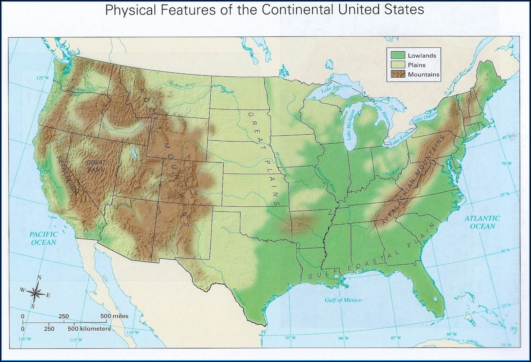 Geographic Features Of The United States Map