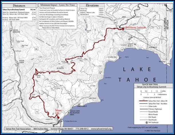Lake Tahoe Rim Trail Map