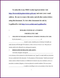 Durable Power Of Attorney Form California Health Care