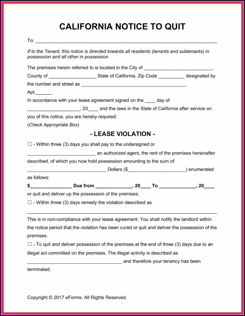 Eviction Notice Form California