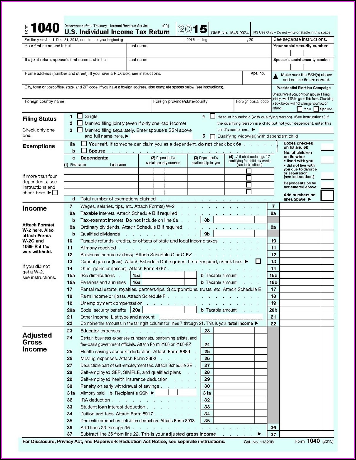 Federal Income Tax Forms 1040 V