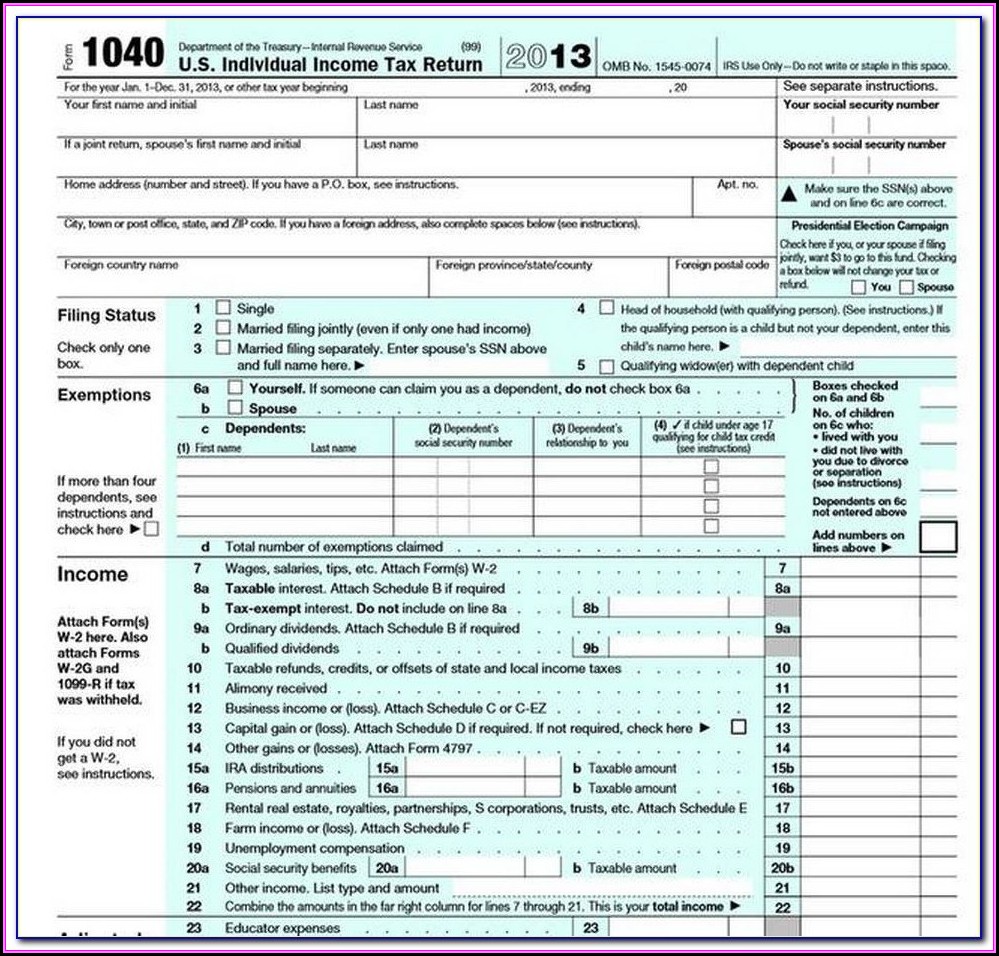 Federal Income Tax Forms 1040a Instructions