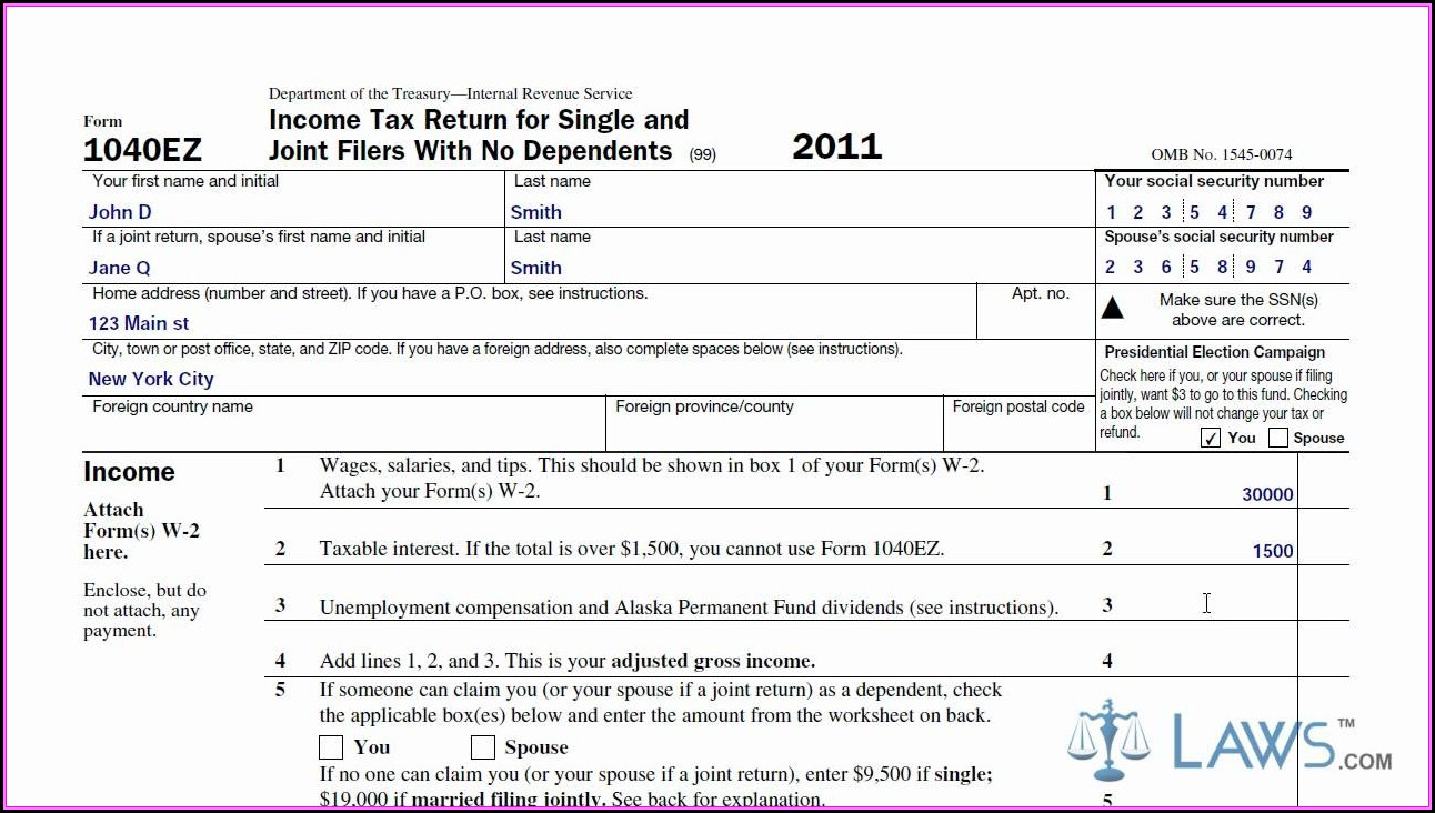 Federal Income Tax Forms 1040ez