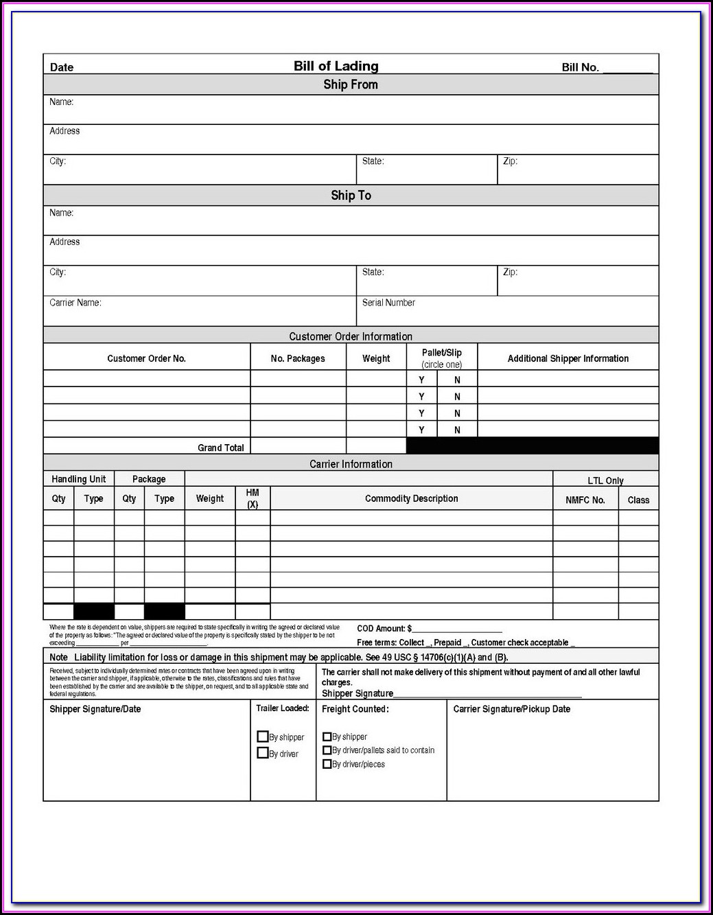 Fedex Bill Of Lading Forms