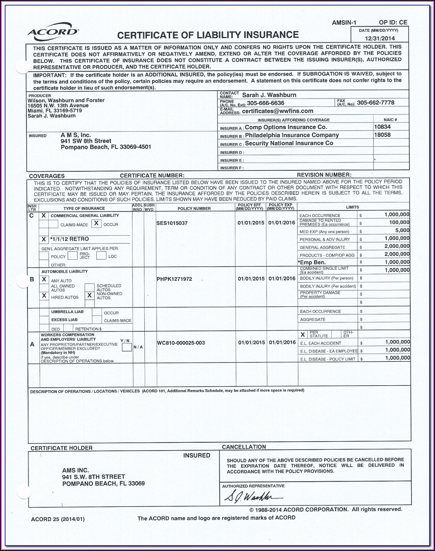 Fillable Acord 25 Form 2016