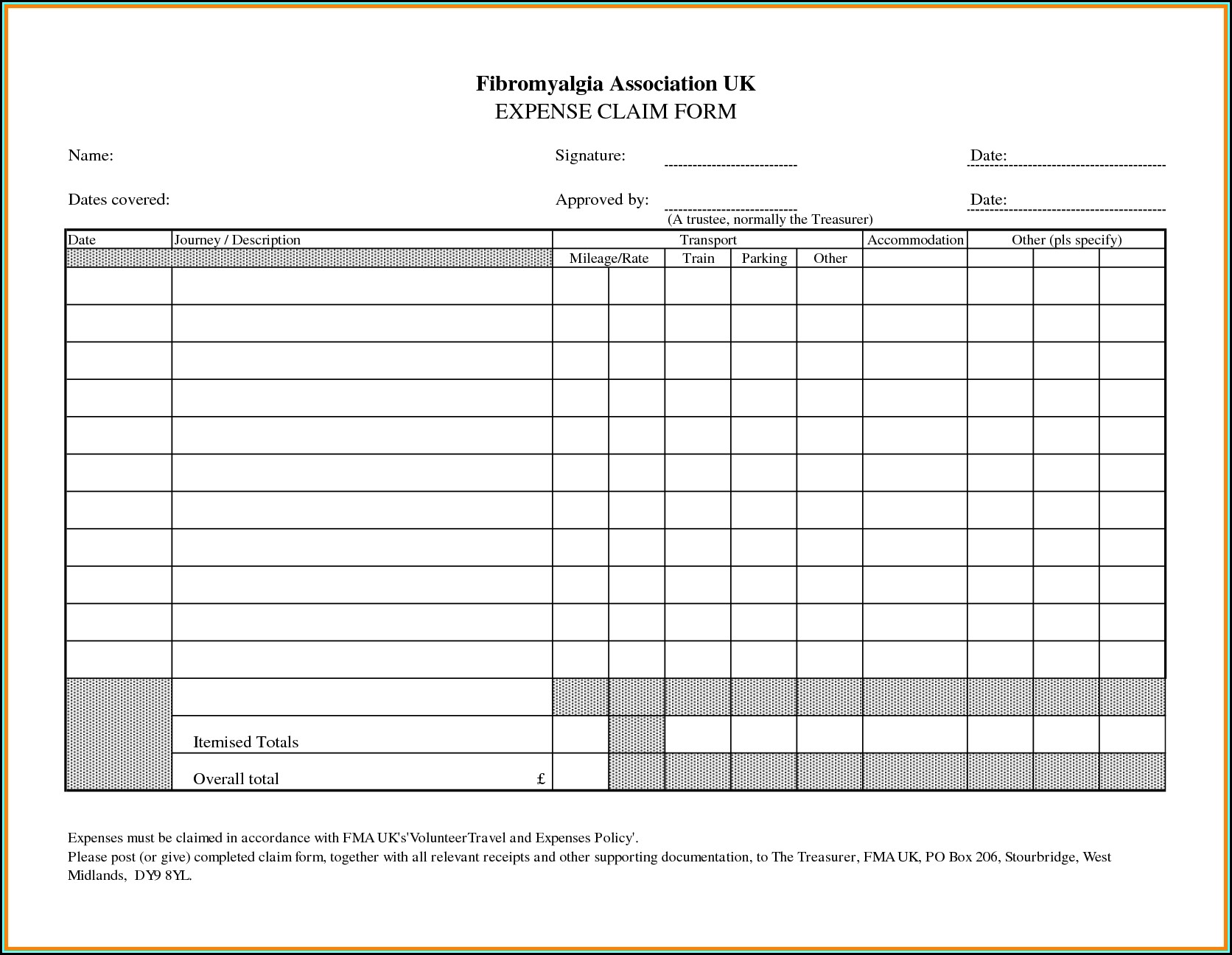 Expense Form Template For Small Business