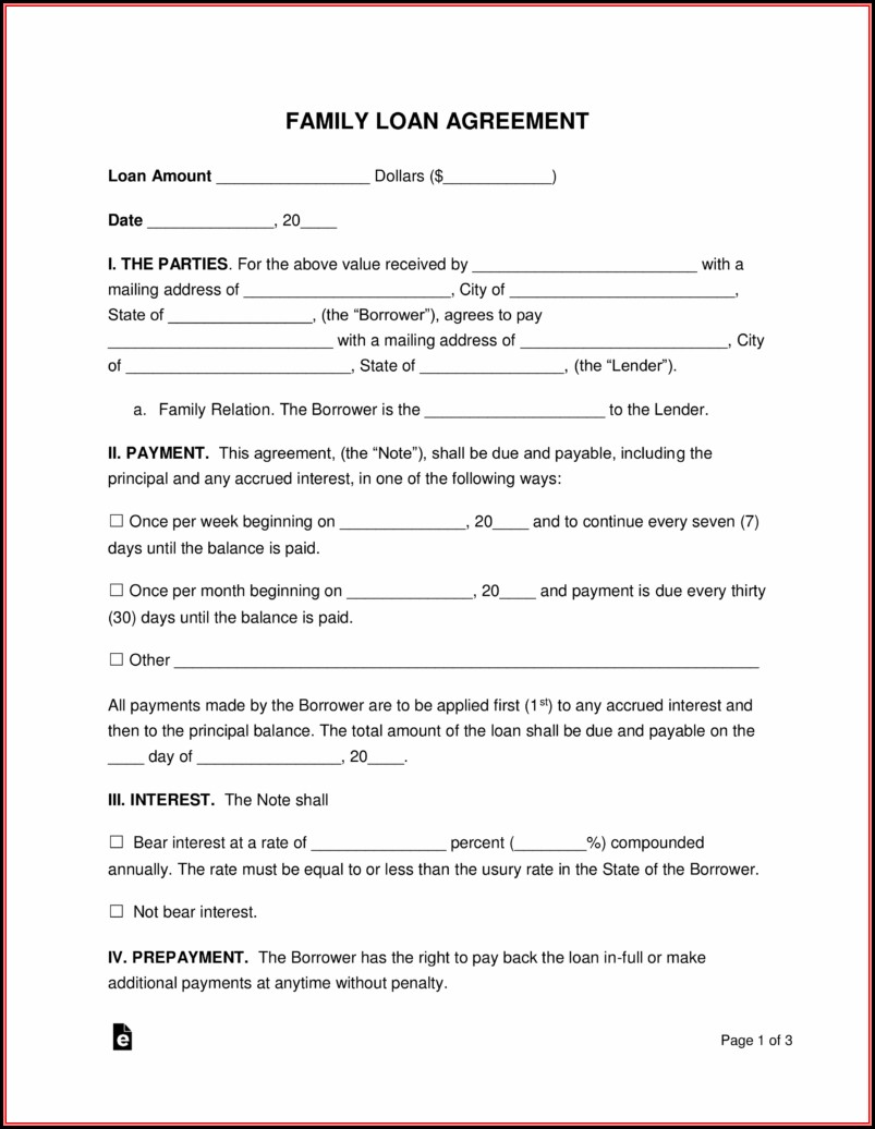 Family Loan Agreement Template