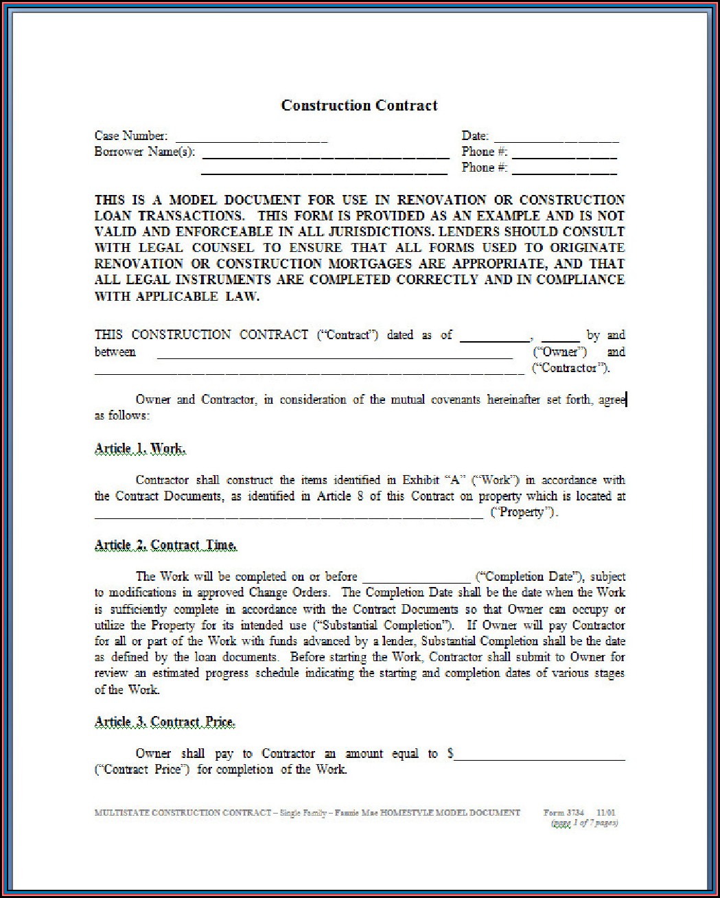 Free Construction Contract Template Downloads